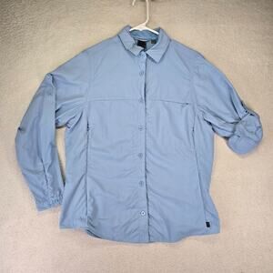 REI Button Up Long Sleeve Womens L Vented Pockets Fishing Camping Hike UPF 30